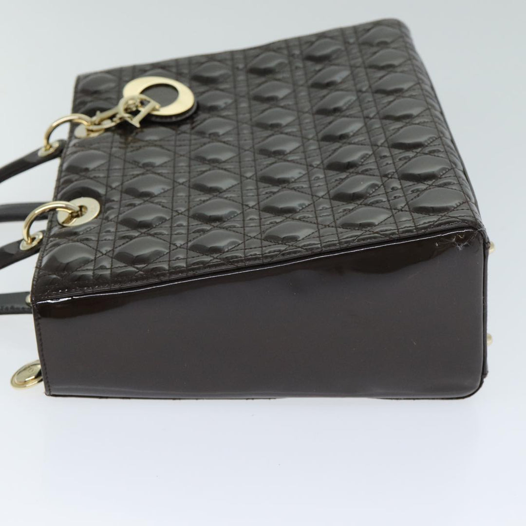 CHRISTIAN Top quality Dior Lady Top quality Dior Canage Hand Bag Patent leather Brown Auth 81759