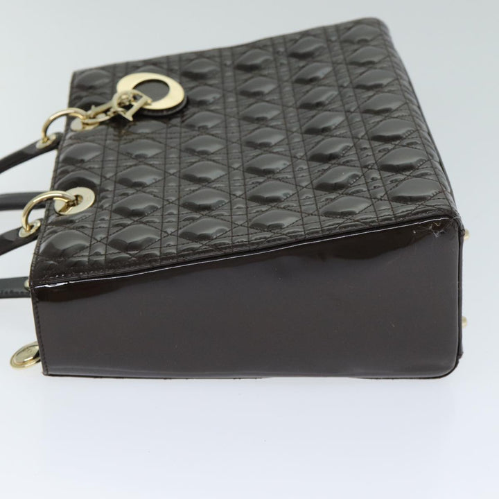 CHRISTIAN Top quality Dior Lady Top quality Dior Canage Hand Bag Patent leather Brown Auth 81759