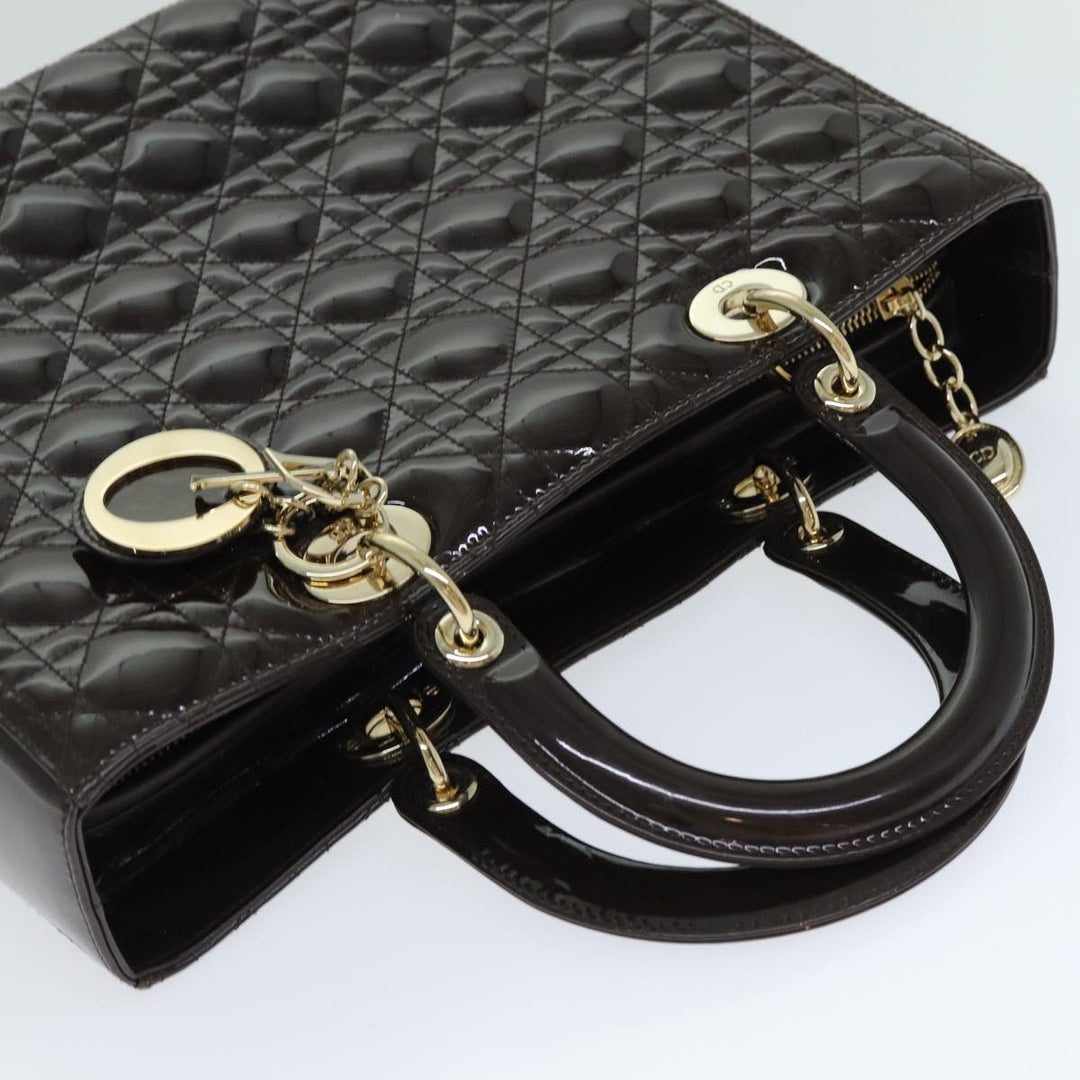 CHRISTIAN Top quality Dior Lady Top quality Dior Canage Hand Bag Patent leather Brown Auth 81759