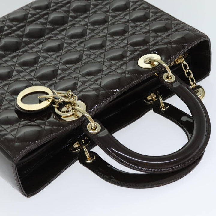 CHRISTIAN Top quality Dior Lady Top quality Dior Canage Hand Bag Patent leather Brown Auth 81759