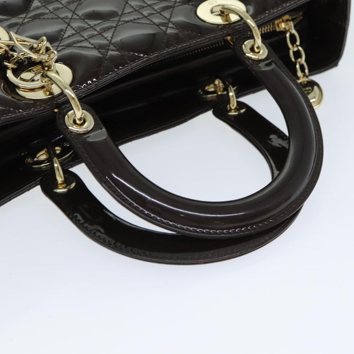 CHRISTIAN Top quality Dior Lady Top quality Dior Canage Hand Bag Patent leather Brown Auth 81759