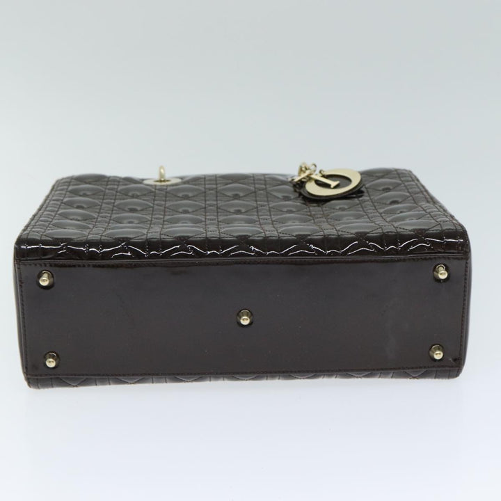 CHRISTIAN Top quality Dior Lady Top quality Dior Canage Hand Bag Patent leather Brown Auth 81759