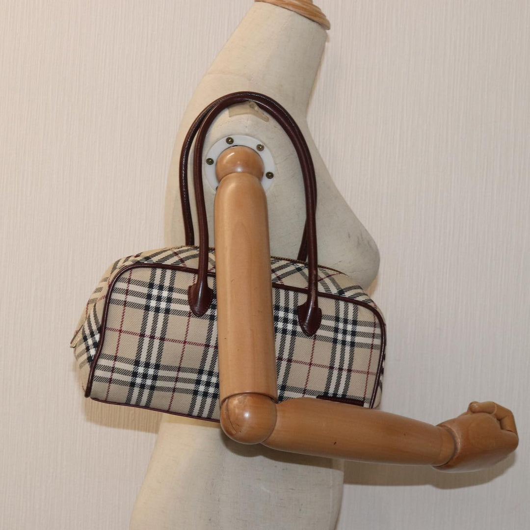 Burberry Nova Check Hand Bag Canvas Beige Auth 81791