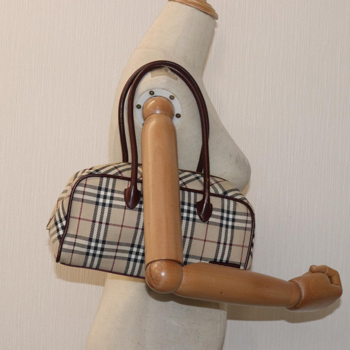 Burberry Nova Check Hand Bag Canvas Beige Auth 81791