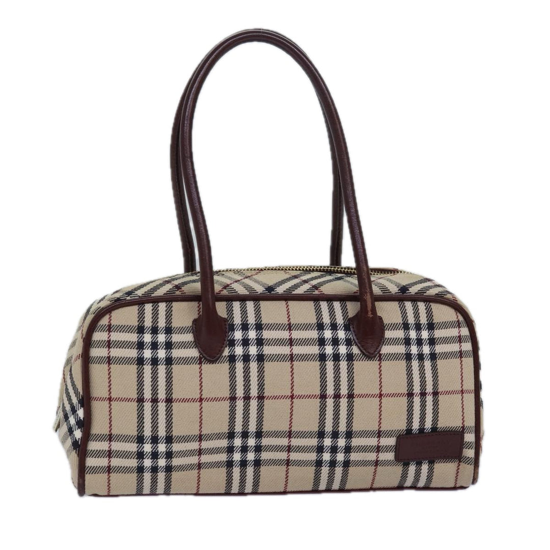 Burberry Nova Check Hand Bag Canvas Beige Auth 81791