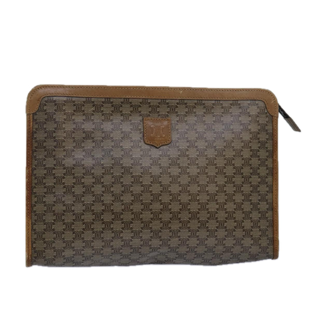 Celine Macadam Canvas Clutch Bag PVC Leather Beige Auth 81817