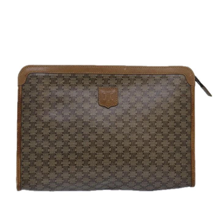 Celine Macadam Canvas Clutch Bag PVC Leather Beige Auth 81817