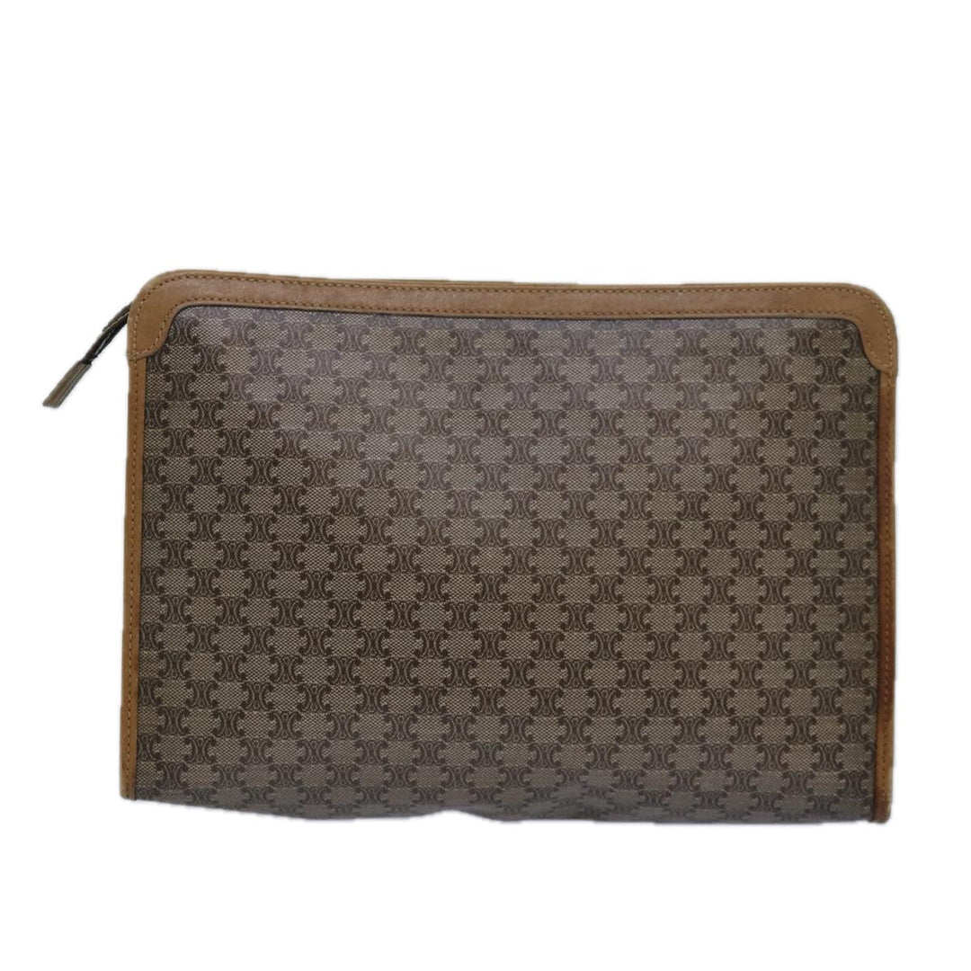 Celine Macadam Canvas Clutch Bag PVC Leather Beige Auth 81817