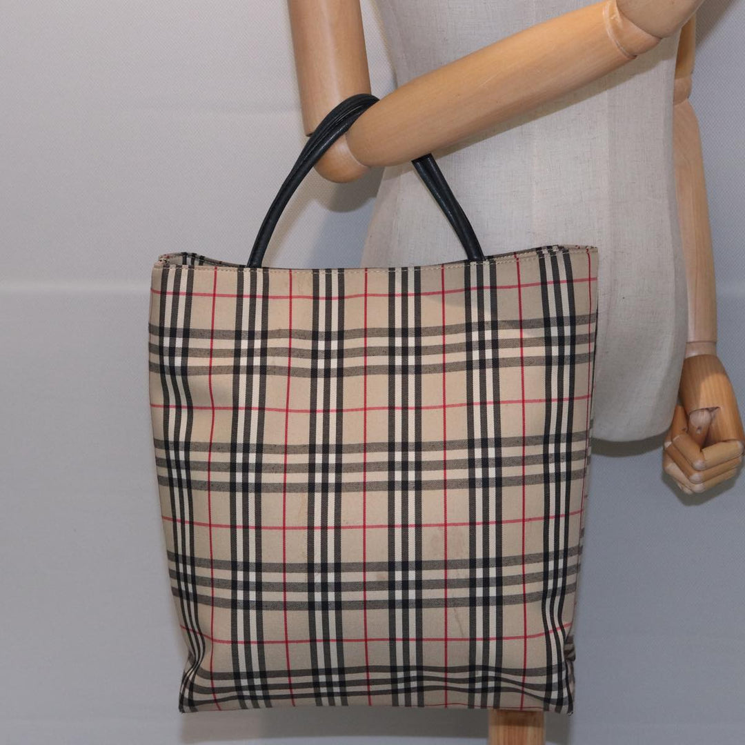 Burberry Nova Check Hand Bag Canvas Beige Auth 81820