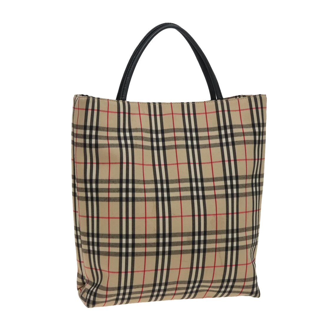Burberry Nova Check Hand Bag Canvas Beige Auth 81820