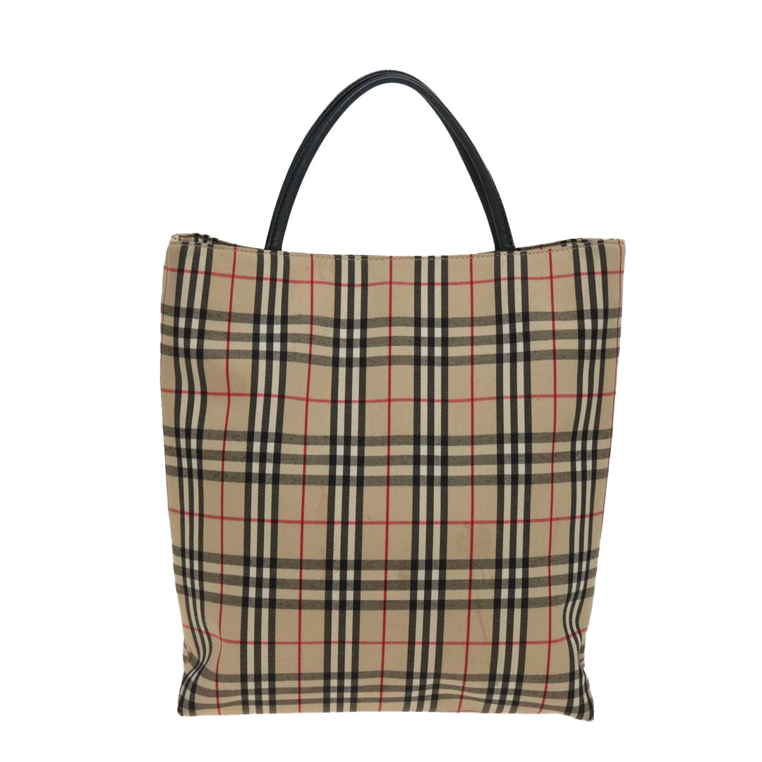 Burberry Nova Check Hand Bag Canvas Beige Auth 81820