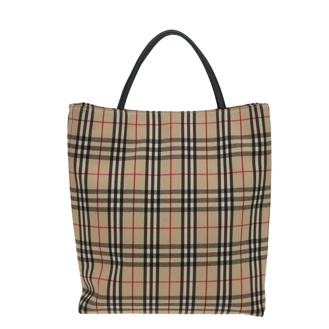 Burberry Nova Check Hand Bag Canvas Beige Auth 81820