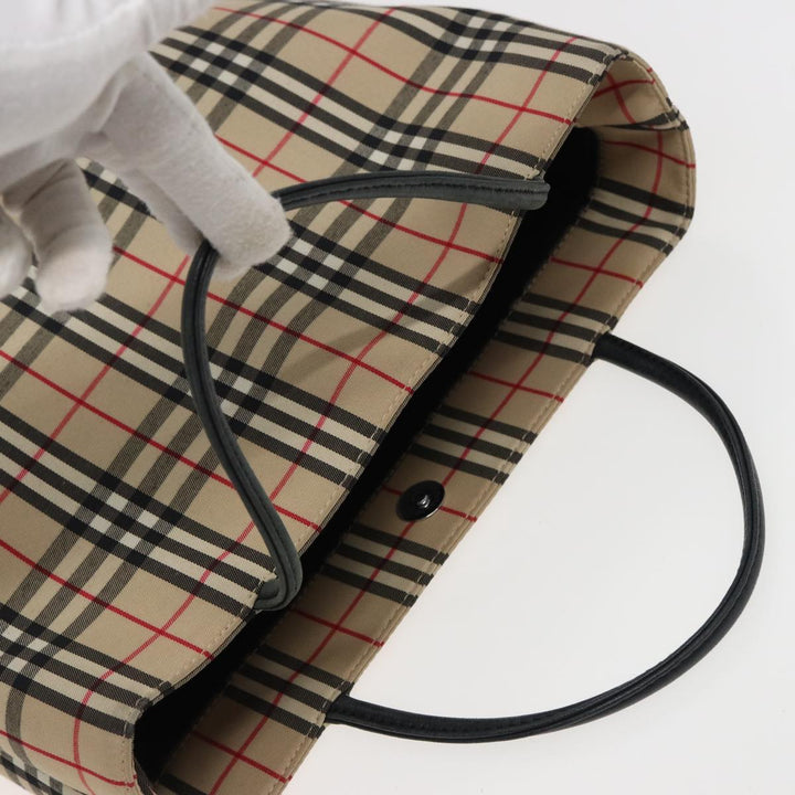 Burberry Nova Check Hand Bag Canvas Beige Auth 81820