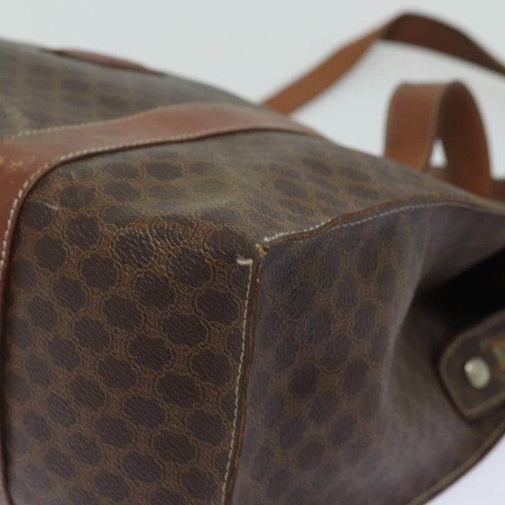 Celine Macadam Canvas Shoulder Bag PVC Leather Brown Auth 81936