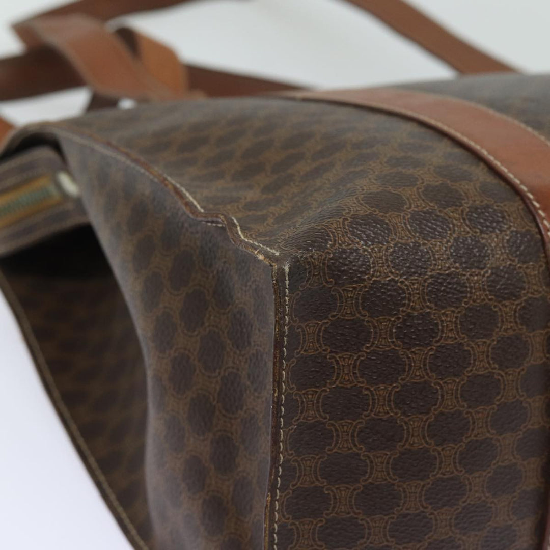 Celine Macadam Canvas Shoulder Bag PVC Leather Brown Auth 81936