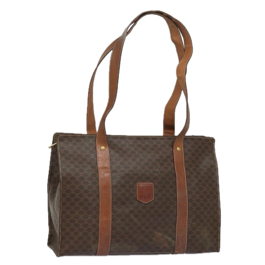 Celine Macadam Canvas Shoulder Bag PVC Leather Brown Auth 81936