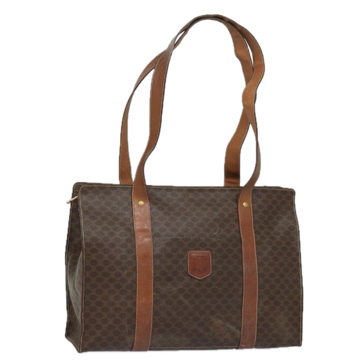 Celine Macadam Canvas Shoulder Bag PVC Leather Brown Auth 81936