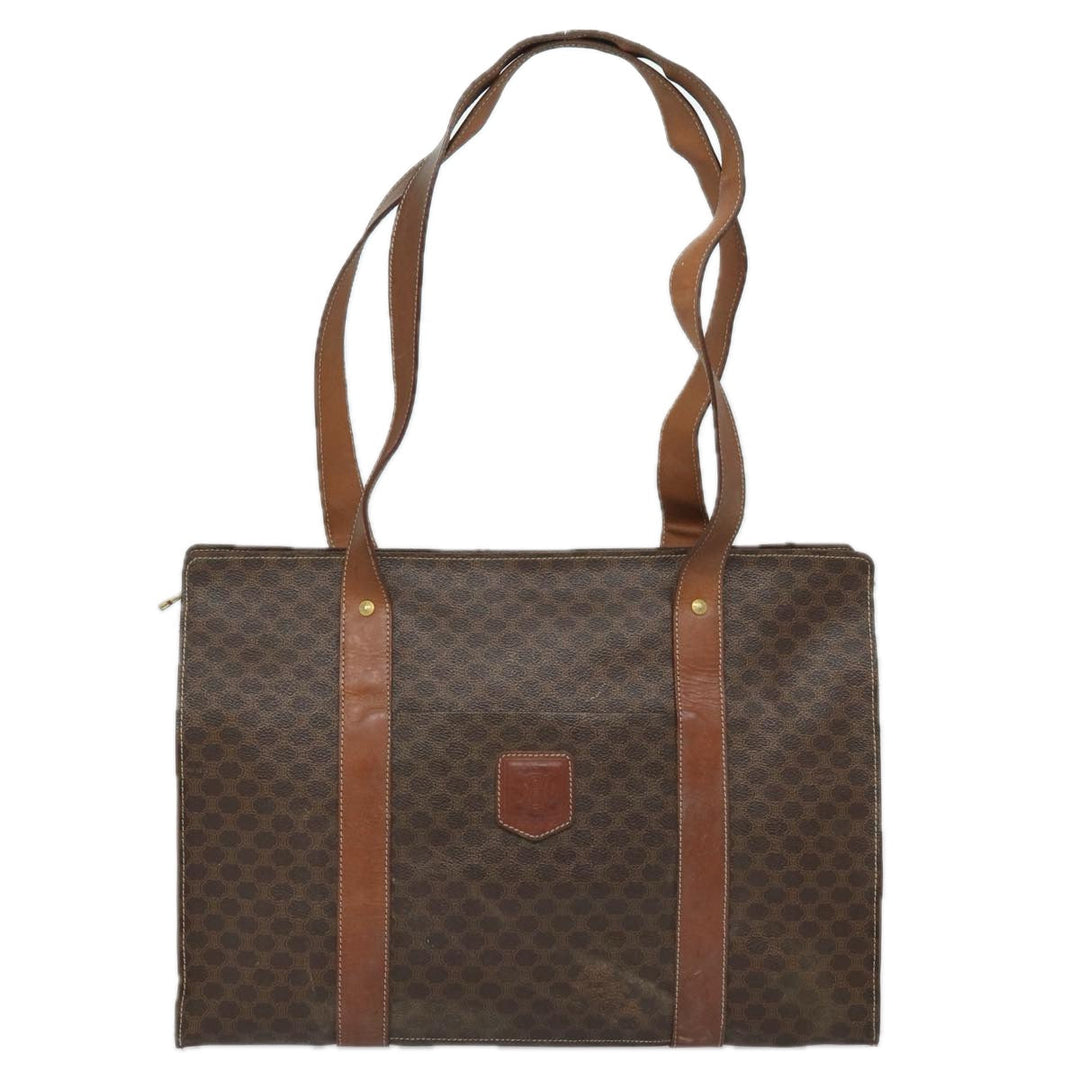 Celine Macadam Canvas Shoulder Bag PVC Leather Brown Auth 81936