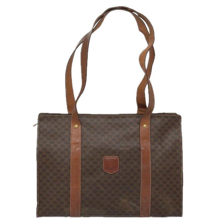 Celine Macadam Canvas Shoulder Bag PVC Leather Brown Auth 81936