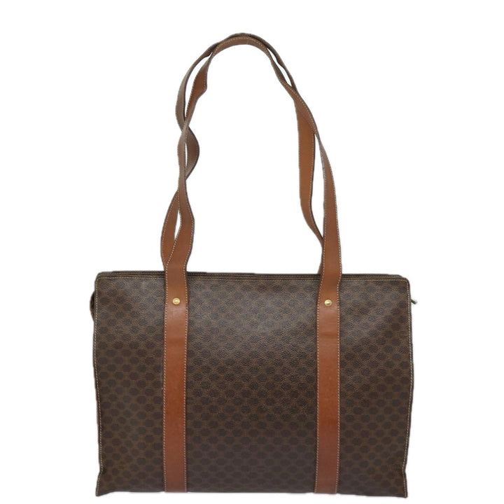 Celine Macadam Canvas Shoulder Bag PVC Leather Brown Auth 81936