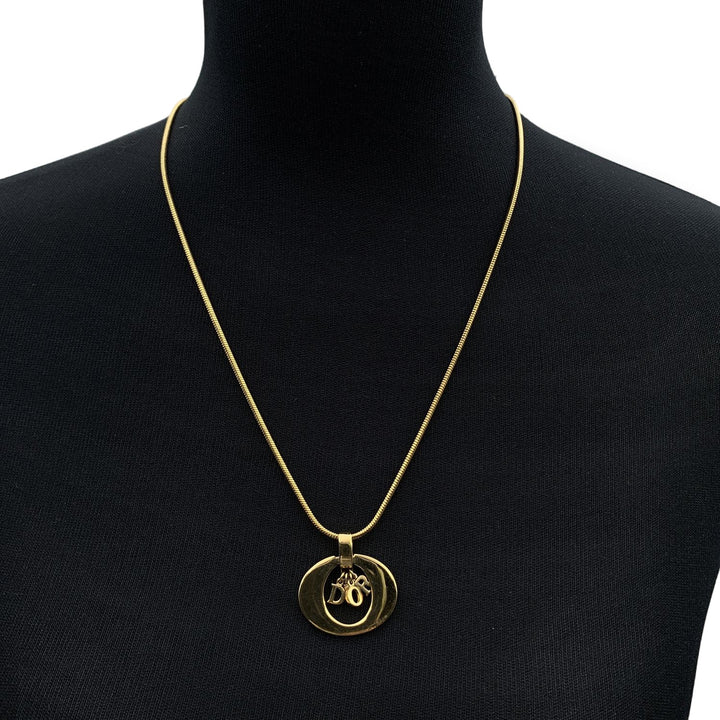 CHRISTIAN Dior Gold Metal Dangling Charms Logo Necklace