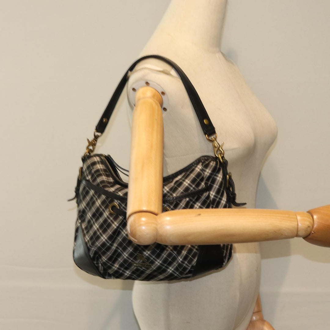 Burberry Nova Check Blue Label Hand Bag Nylon Black Auth 81944