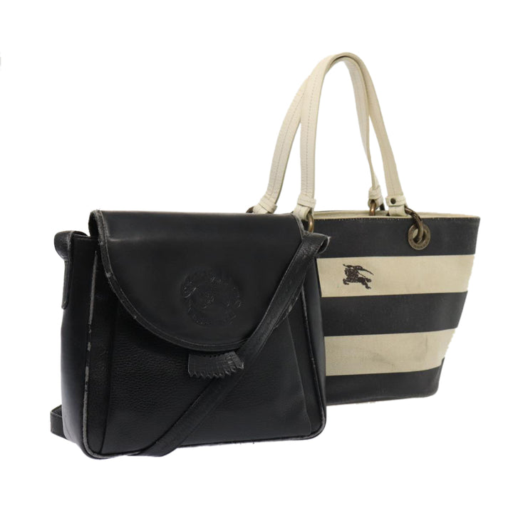 Burberry Blue Label Hand Bag Canvas Leather 2Set White Black Auth 81984