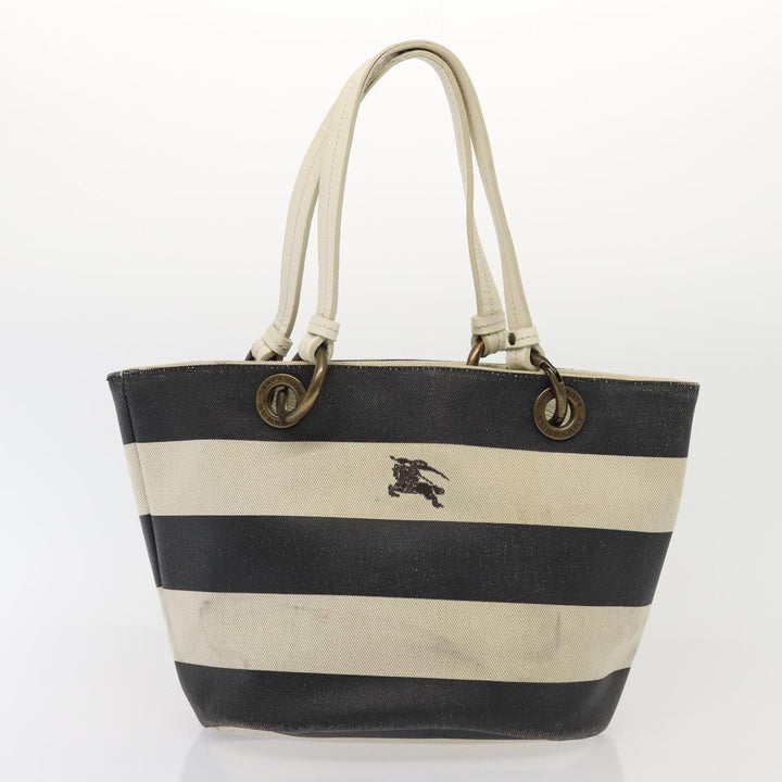 Burberry Blue Label Hand Bag Canvas Leather 2Set White Black Auth 81984