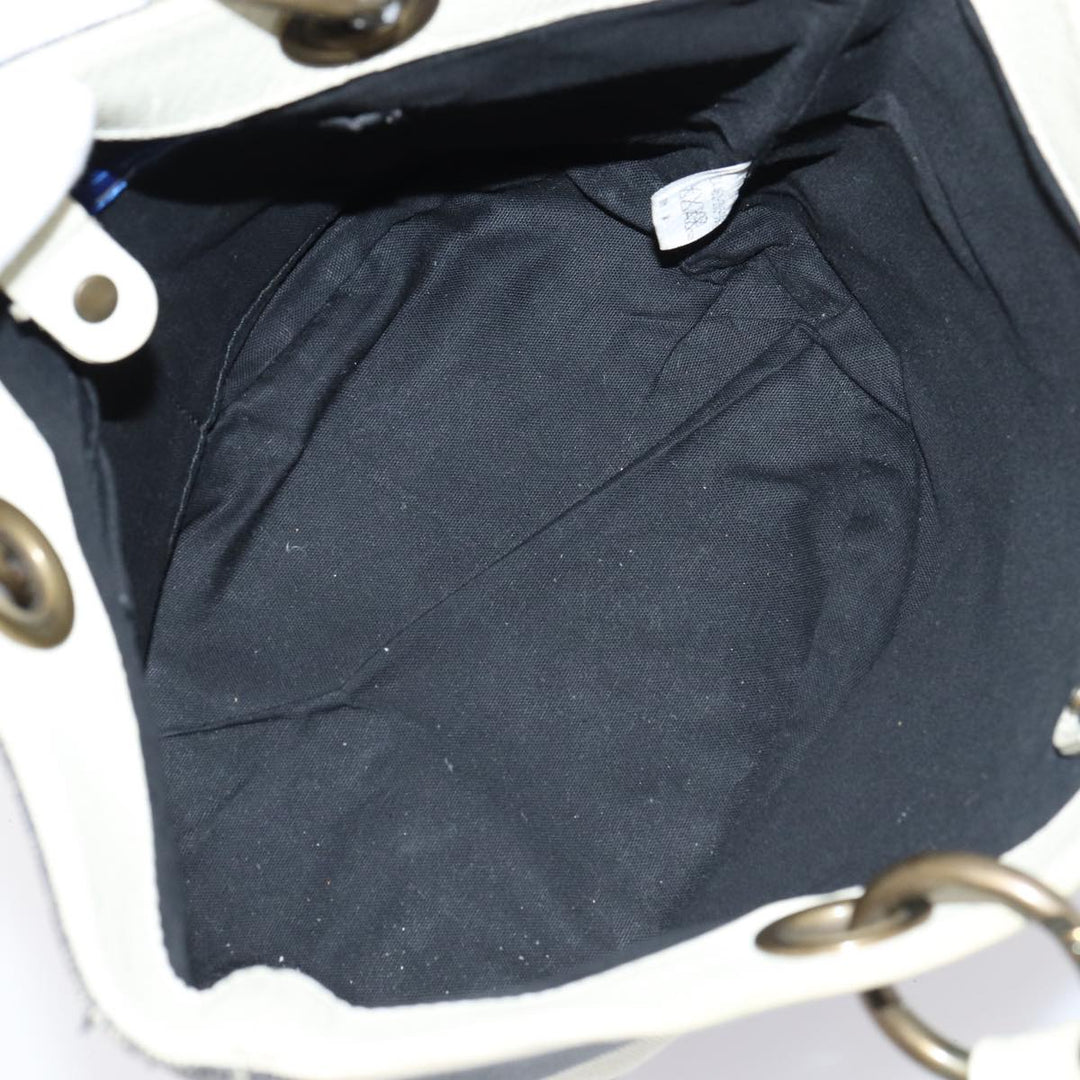 Burberry Blue Label Hand Bag Canvas Leather 2Set White Black Auth 81984