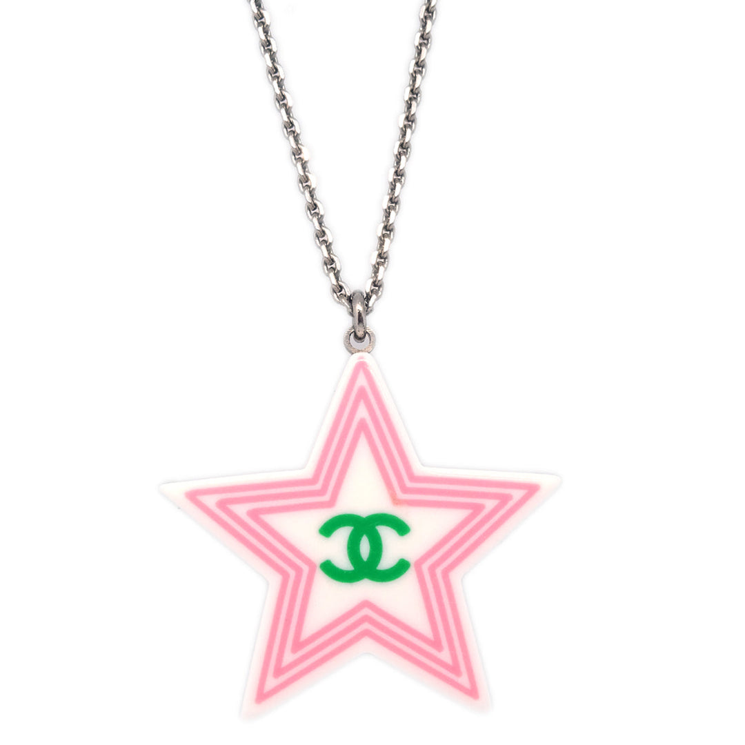 Top Quality Chanel Star Chain Necklace Pendant Silver White 04C
