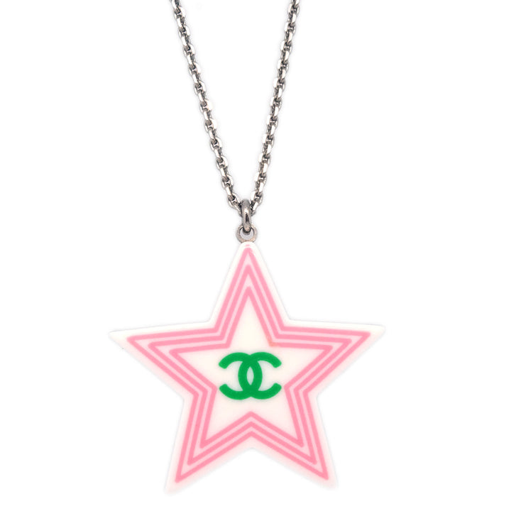 Top Quality Chanel Star Chain Necklace Pendant Silver White 04C