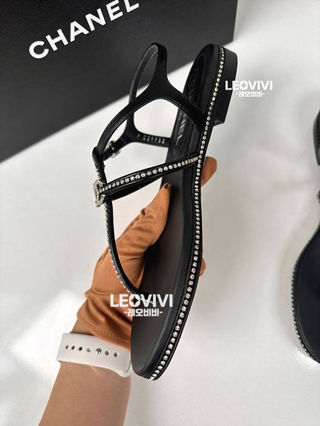 CC Logo Crystal Strap Sandals Black Chanel