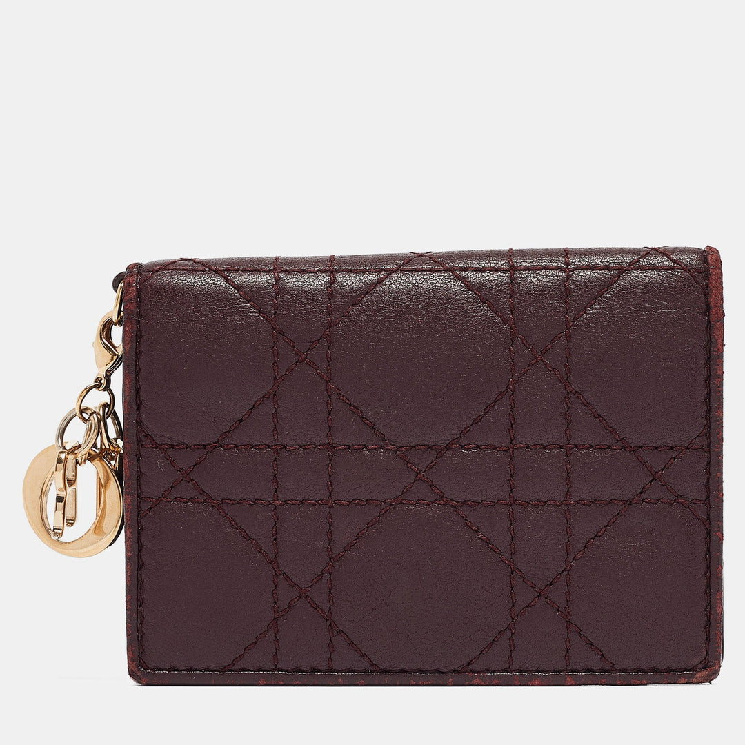 Top quality Dior Burgundy Cannage Leather Lady Card Holder