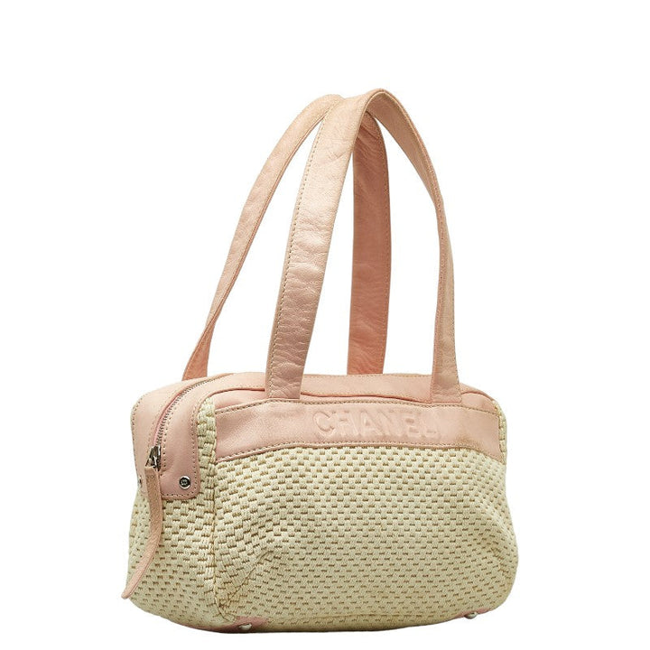 Top Quality Chanel Logo One-Shoulder Bag Handbag Pink Natural Leather Cotton  CHANEL