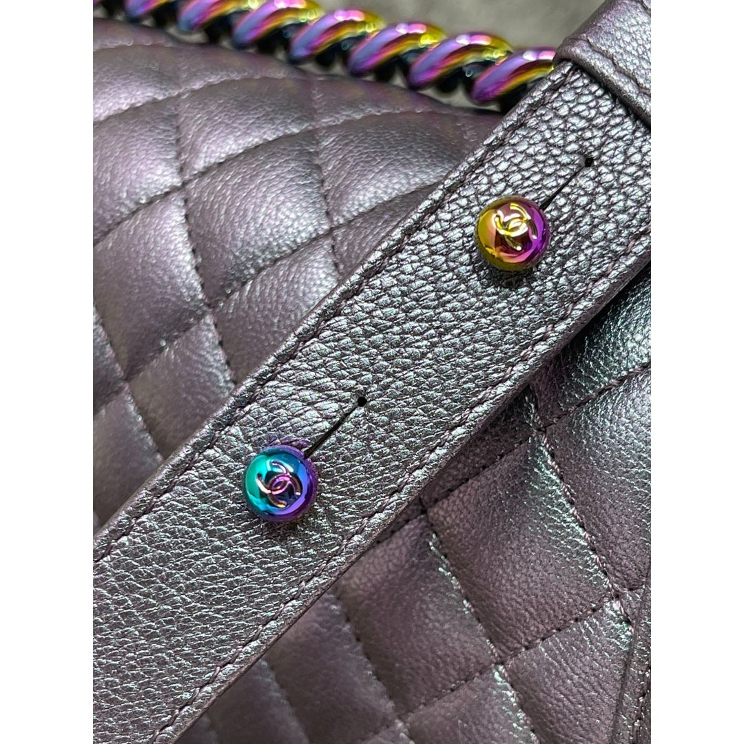 Top Quality Chanel Top Quality Chanel Boy New Bag Quilted Iridescent Goatskin Old Medium - Purple