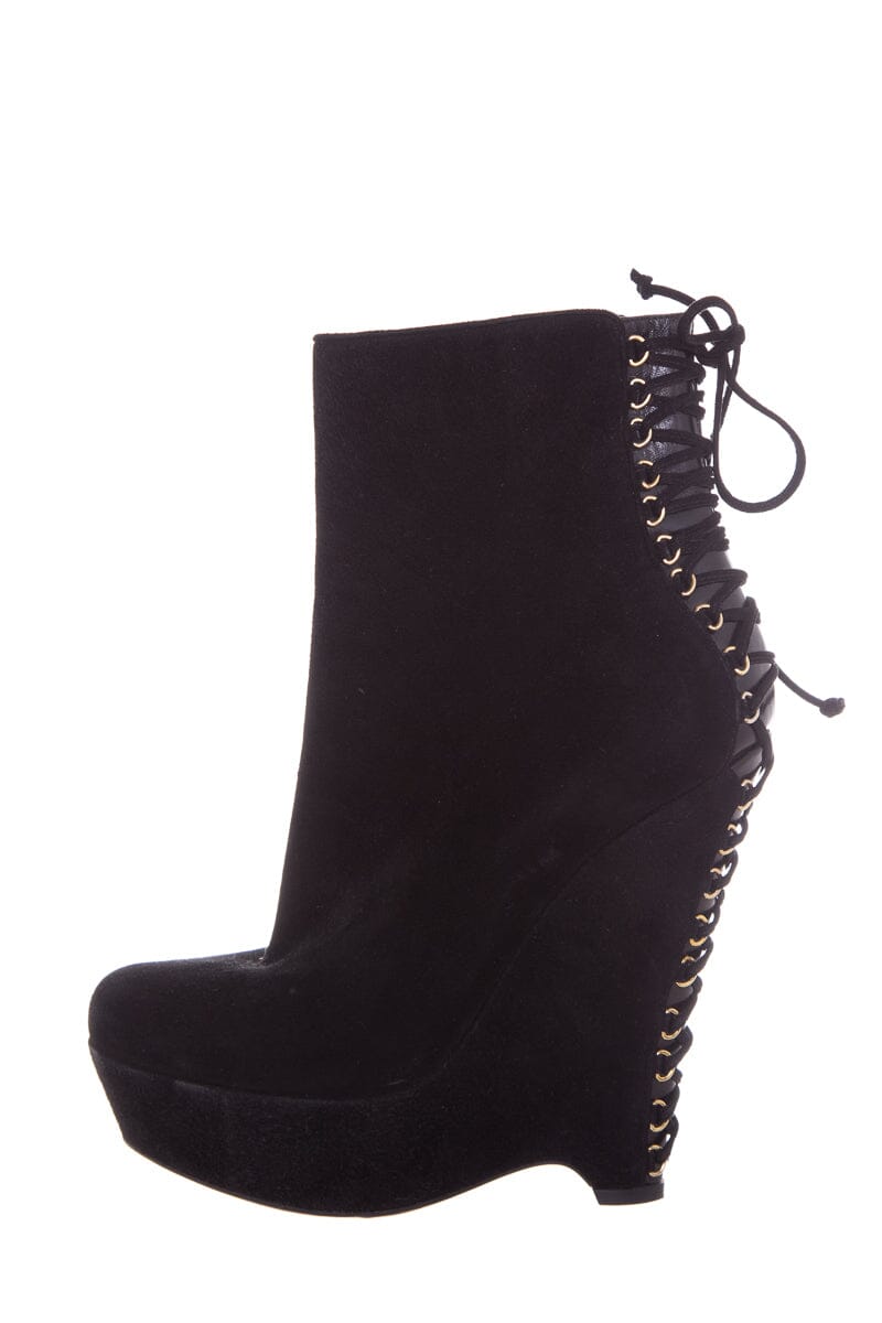YSL Black Lace Back Detail Boots SZ 39