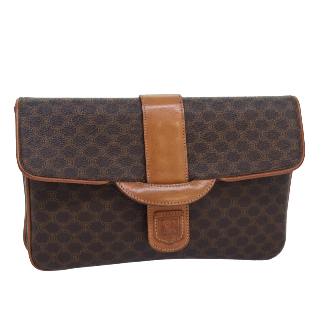 Celine Macadam Canvas Clutch Bag PVC Leather Brown Auth 82012