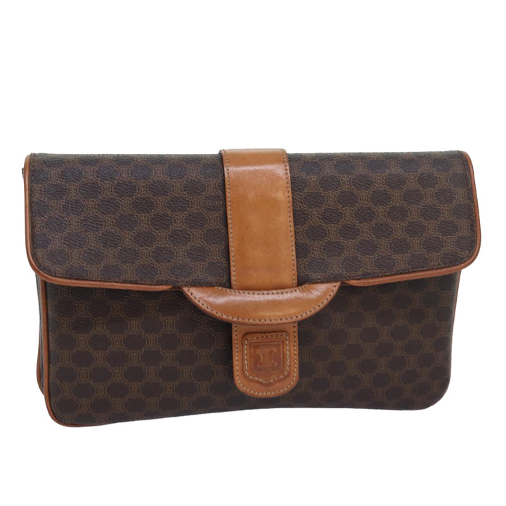 Celine Macadam Canvas Clutch Bag PVC Leather Brown Auth 82012
