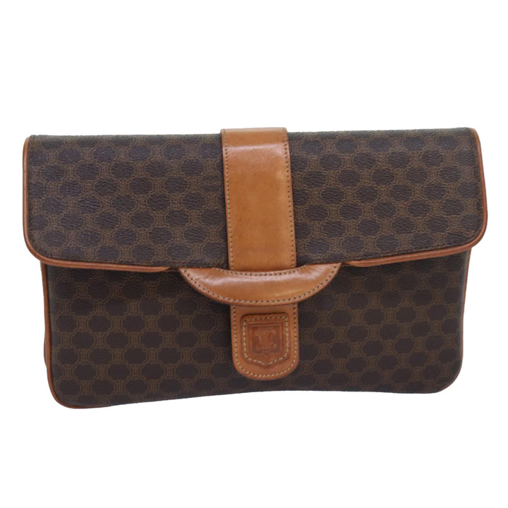 Celine Macadam Canvas Clutch Bag PVC Leather Brown Auth 82012
