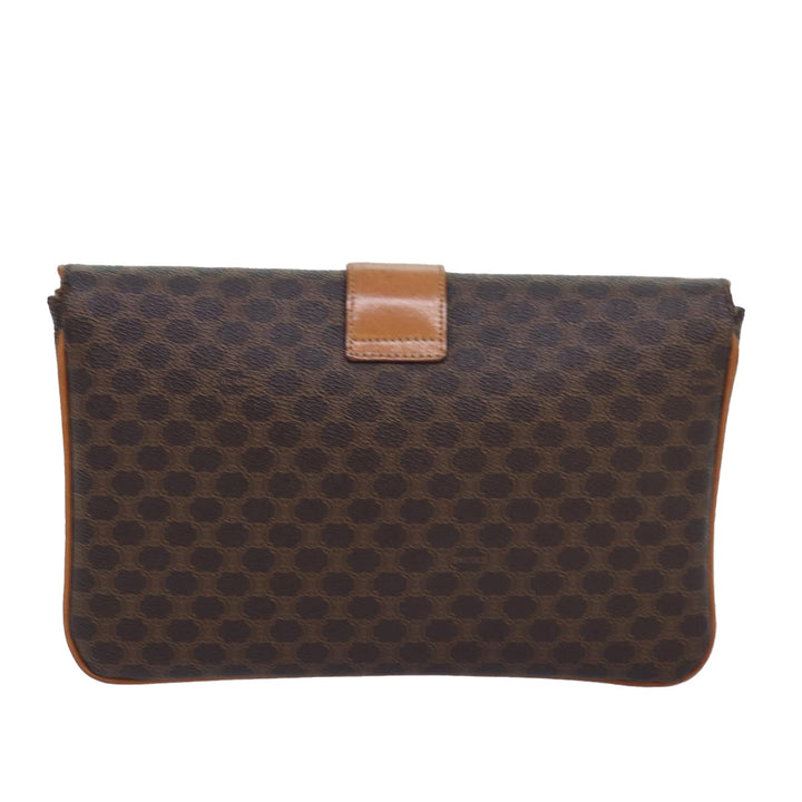 Celine Macadam Canvas Clutch Bag PVC Leather Brown Auth 82012