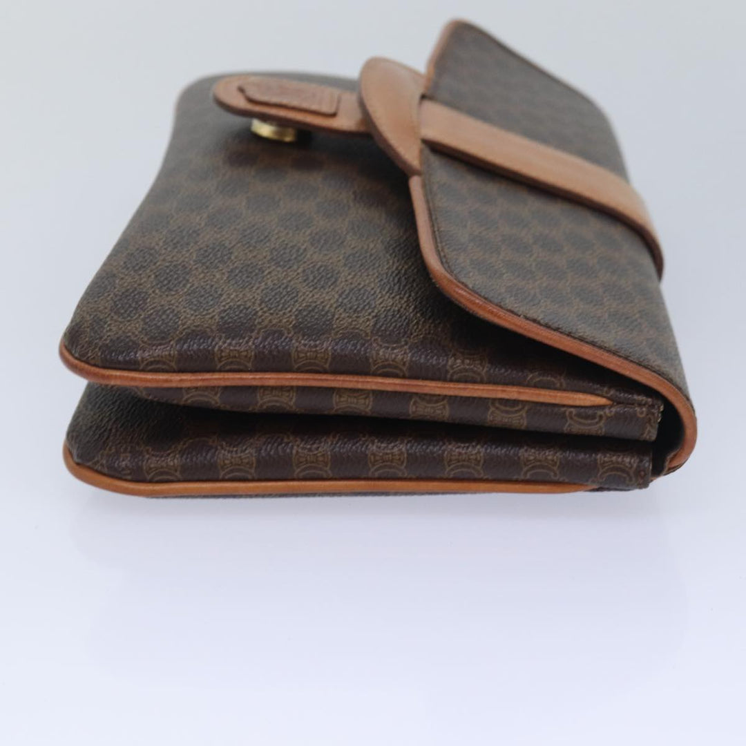 Celine Macadam Canvas Clutch Bag PVC Leather Brown Auth 82012