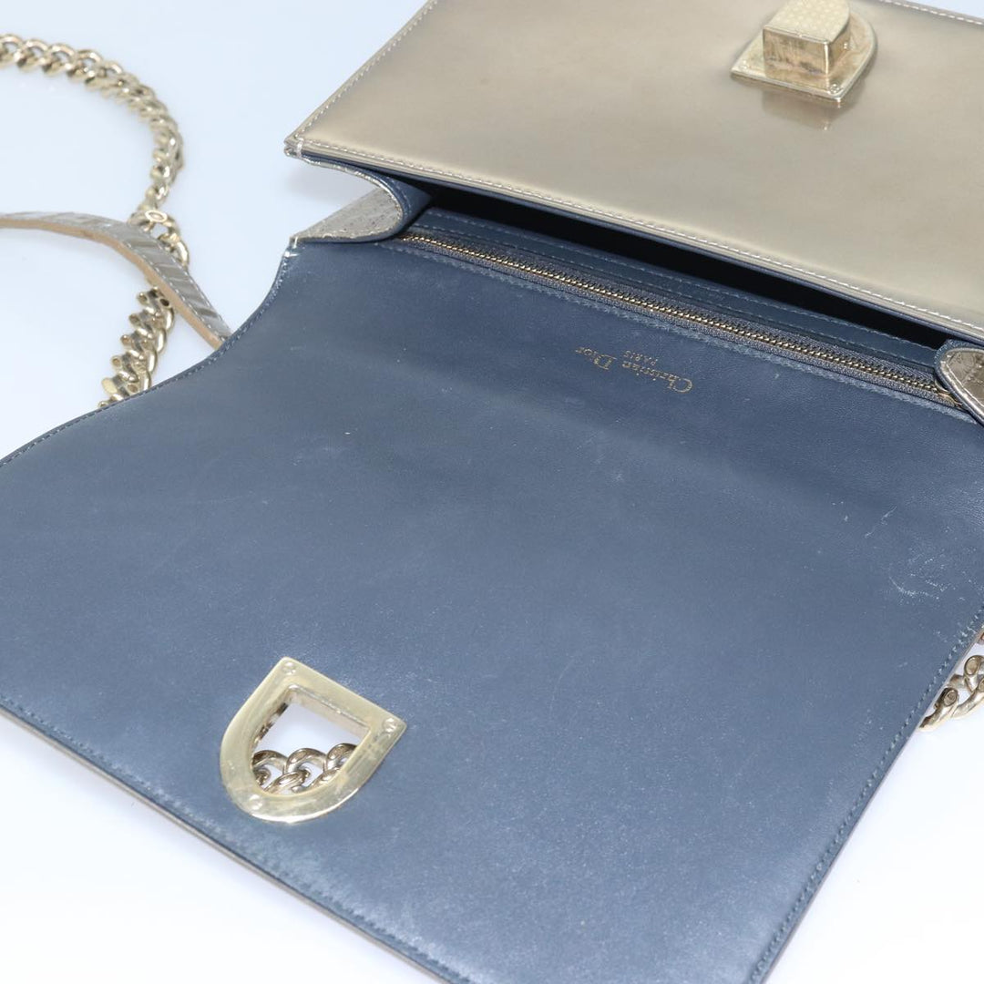 CHRISTIAN Top quality Dior Chain Shoulder Bag Enamel Gold Auth 82071