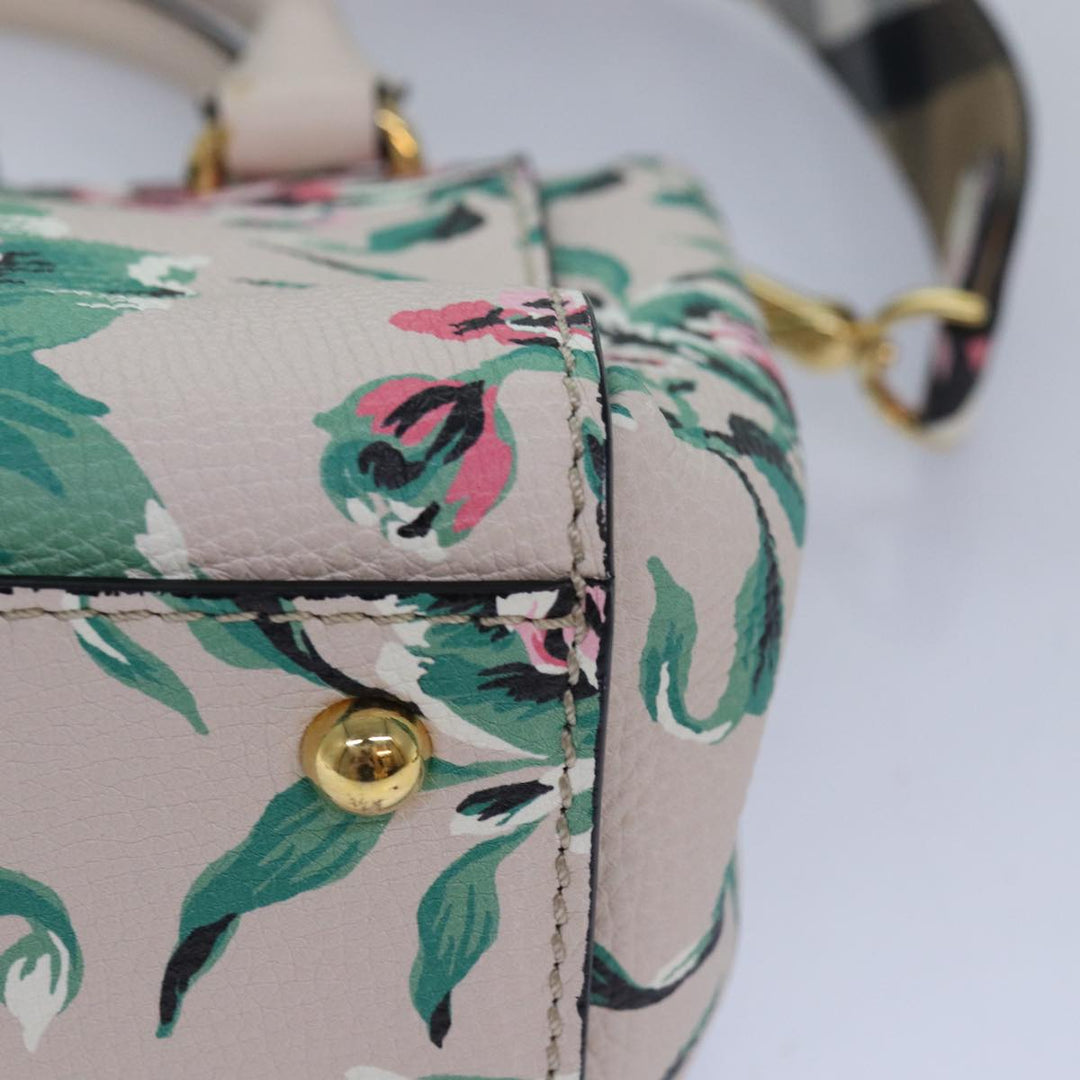 Burberry Hand Bag Leather 2way Gray Pink Auth 82072A