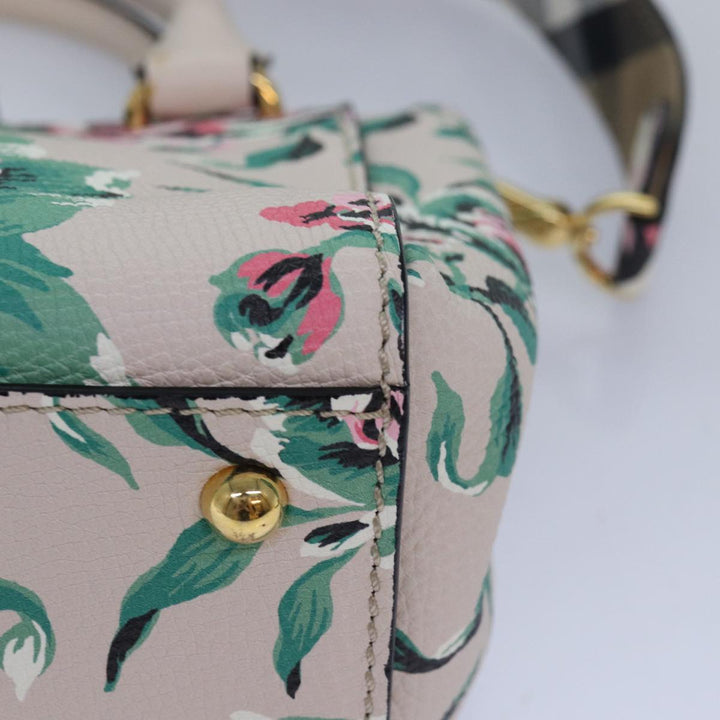 Burberry Hand Bag Leather 2way Gray Pink Auth 82072A