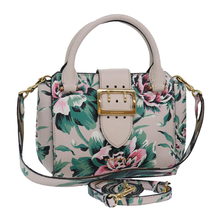 Burberry Hand Bag Leather 2way Gray Pink Auth 82072A