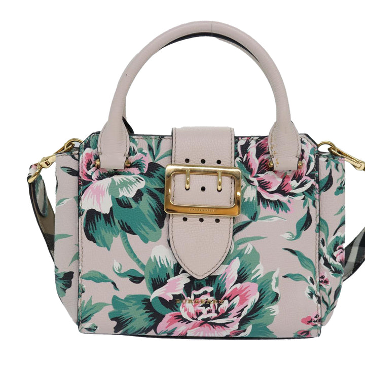 Burberry Hand Bag Leather 2way Gray Pink Auth 82072A