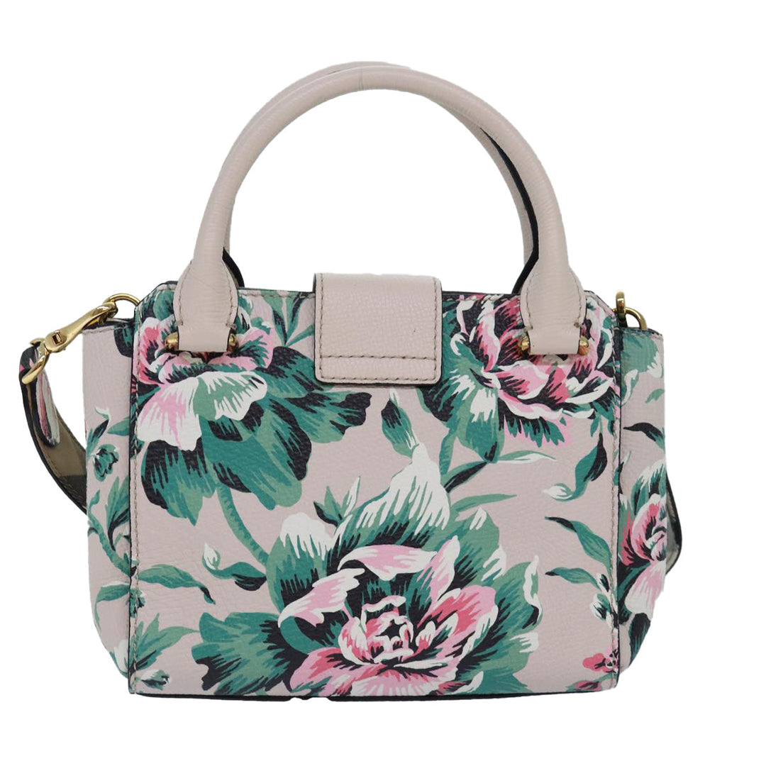 Burberry Hand Bag Leather 2way Gray Pink Auth 82072A