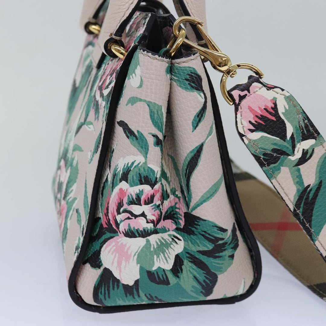 Burberry Hand Bag Leather 2way Gray Pink Auth 82072A