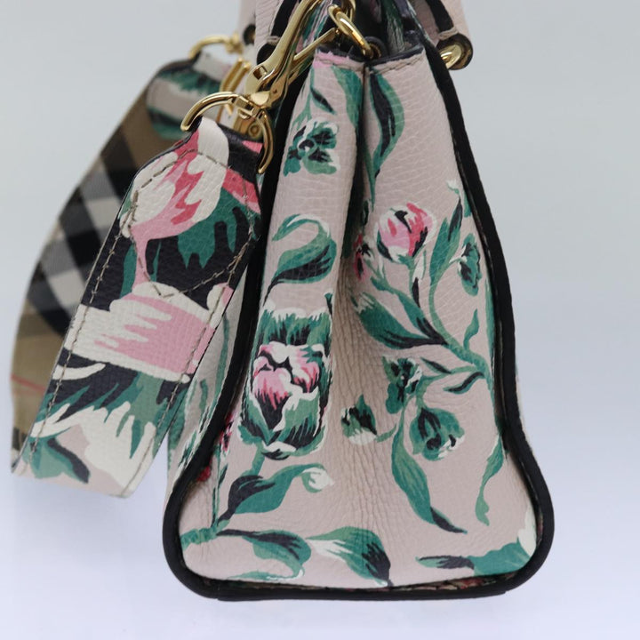 Burberry Hand Bag Leather 2way Gray Pink Auth 82072A