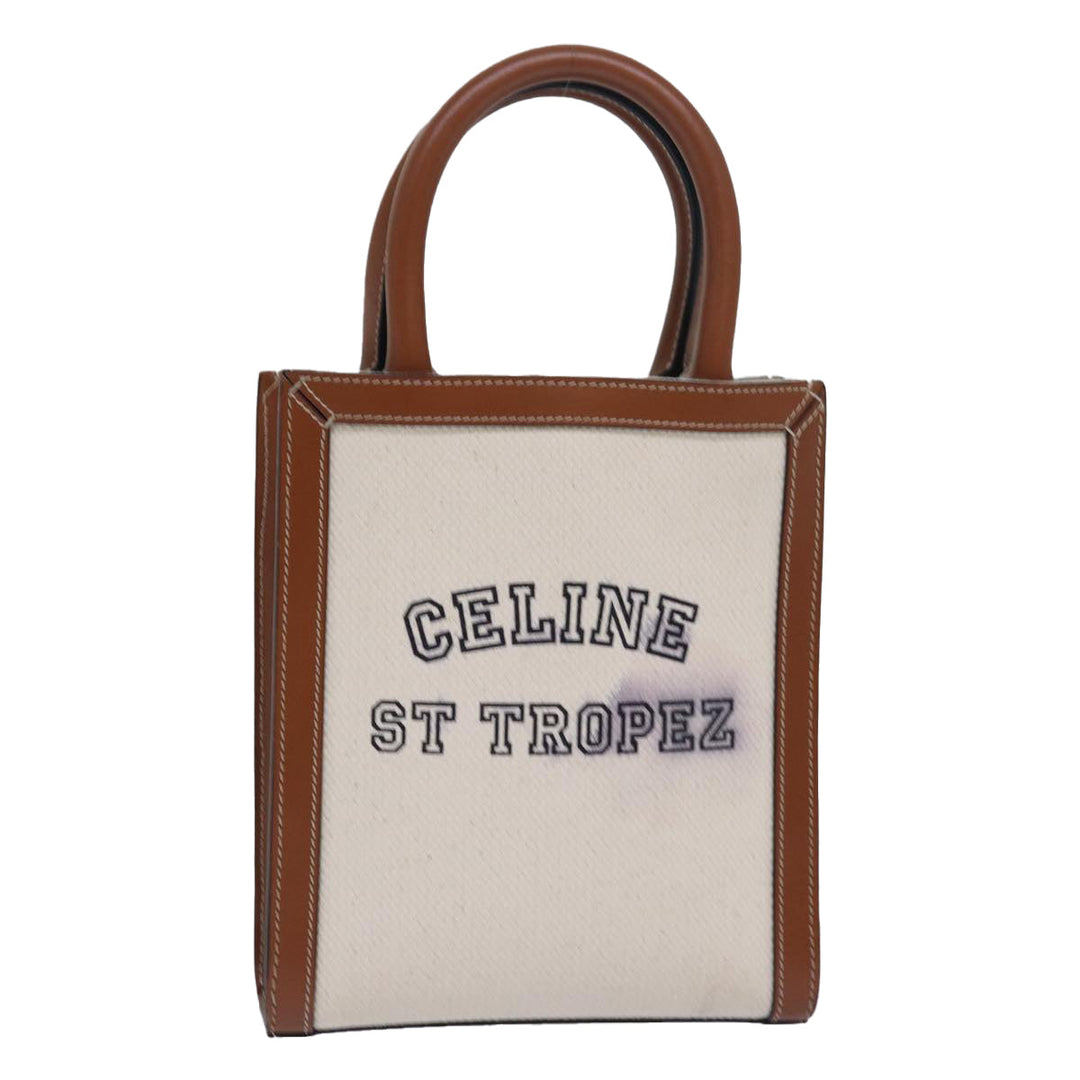 Celine Mini Vertical Cabas Hand Bag Canvas 2way White Auth 82073